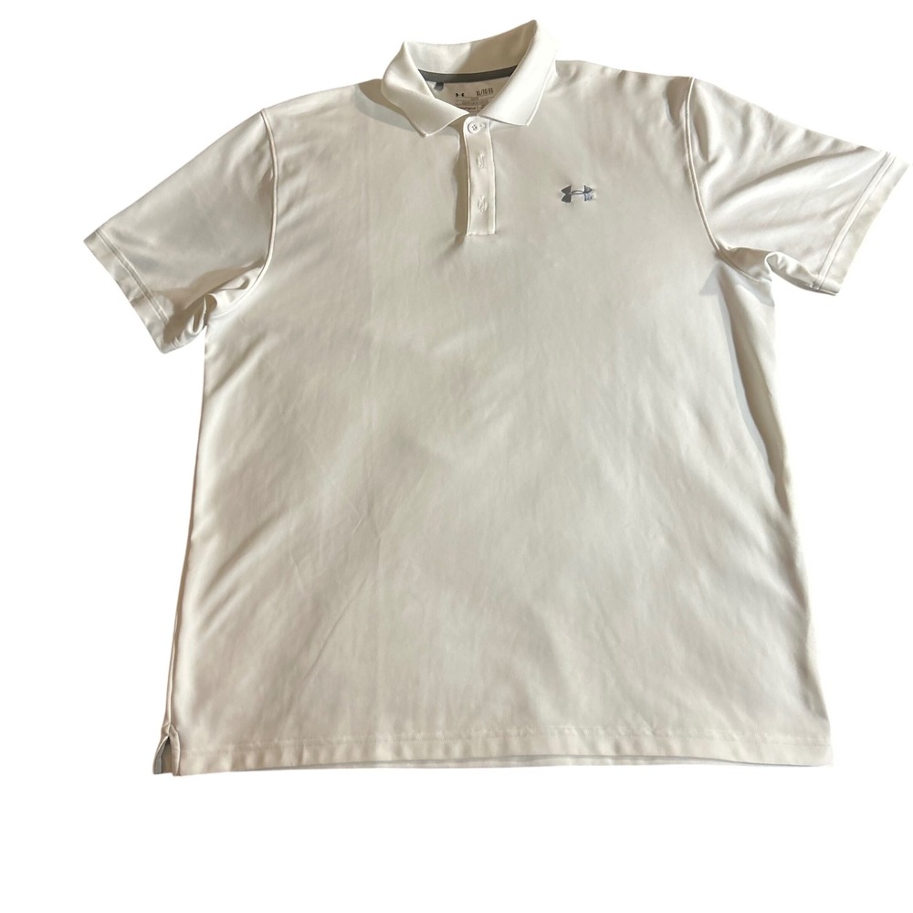 Under Armour HeatGear Mens XL Loose Fit Polo Shirt White Short Sleeve Golf Top
